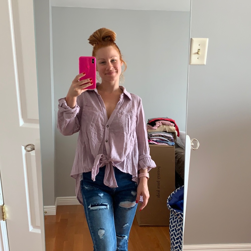 Purple front tie long sleeve